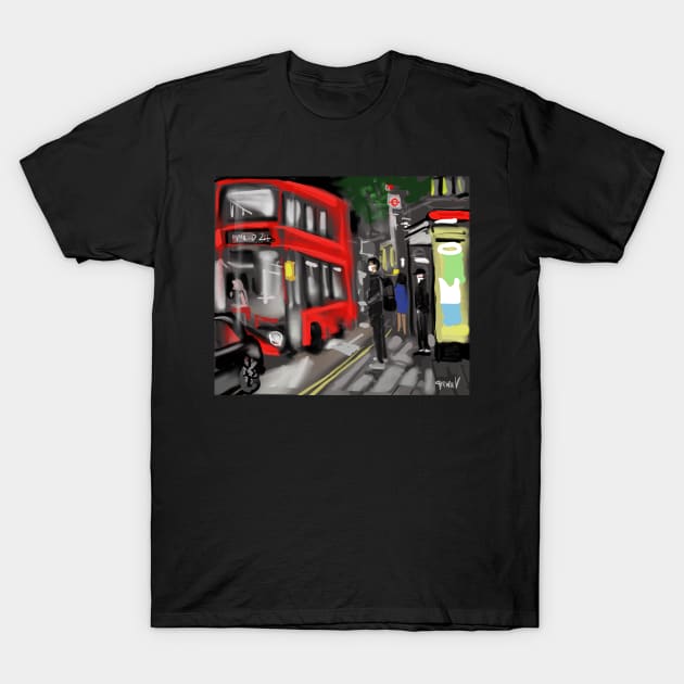 London Bus Stop T-Shirt by sukhpalgrewal